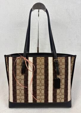 Coach NWT Mollie Tote, Signature Jacquard Textile, Brown/Khaki Leather Trim